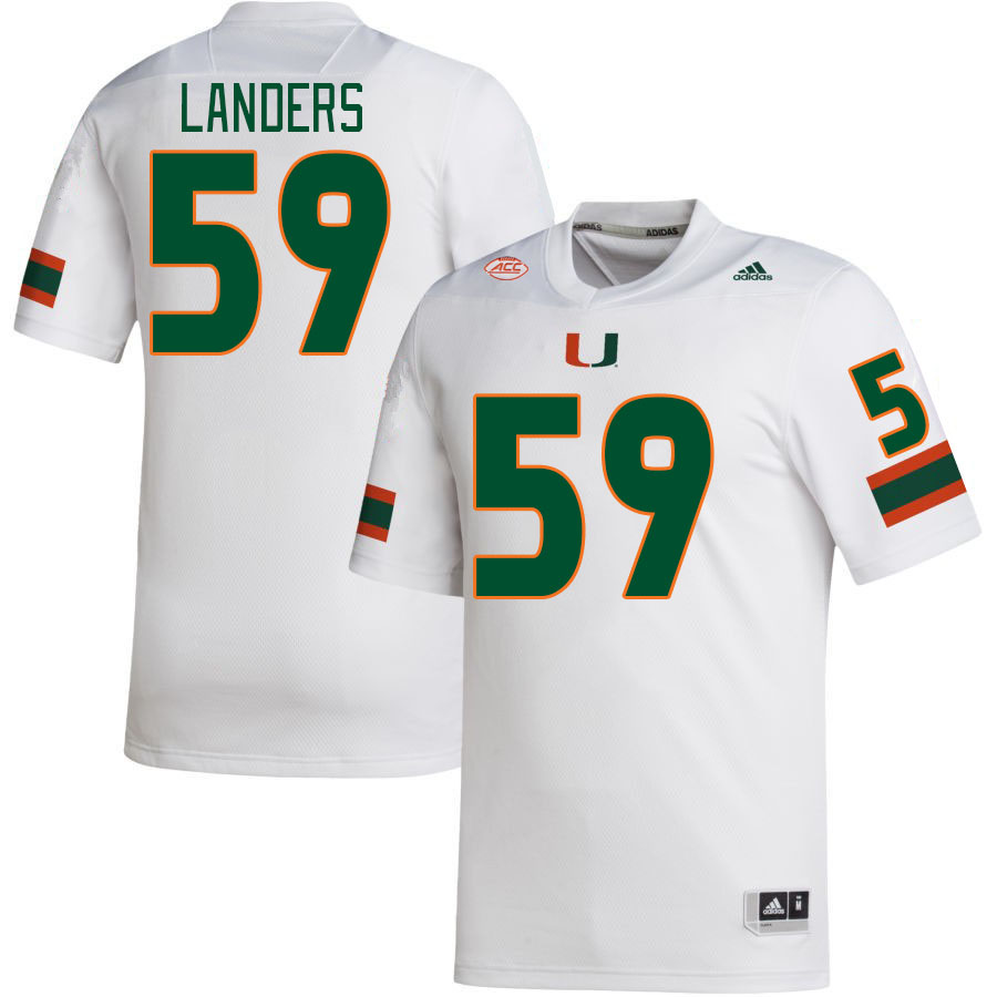 Men #59 Gabe Landers Miami Hurricanes College Football Jerseys Stitched-White - Click Image to Close